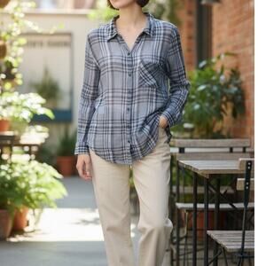 Lucky Blue Stripe Shirt Long Sleeve Button Up Semi Sheer Sz M